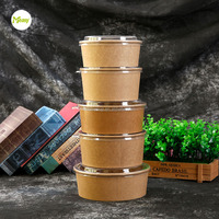 Bol à salade jetable en papier kraft, gobelet d'aliments, soupe à emporter, biodégradables, personnalisé imprimé avec couvercle en PET