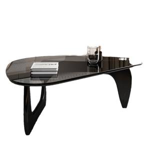 Mesa de centro moderna de vidrio templado con patas de metal negro, muebles para sala de estar, diseño nórdico minimalista - Product Image 5