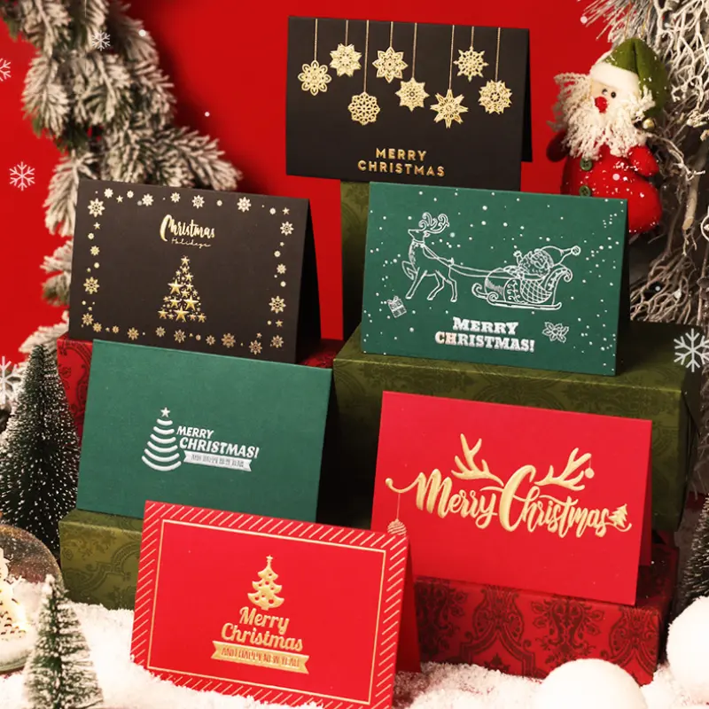 العام الجديد بطاقات معايدة عيد الميلاد مجموعة مغلف بطاقات سانتا كلوز مصنوعة يدويا هدايا العيد شجرة عيد الميلاد الرجعية بطاقات ملاحظة فارغة