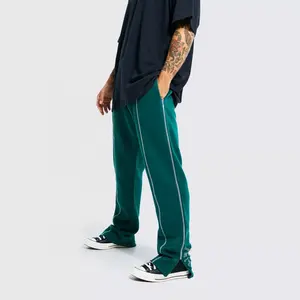 Oem streetwear लंबा सीधे पैर फ्रेंच टेरी sweatpants विभाजन हेम विपरीत सिलाई घुड़दौड़ कस्टम पसीना चिनो पैंट पुरुषों