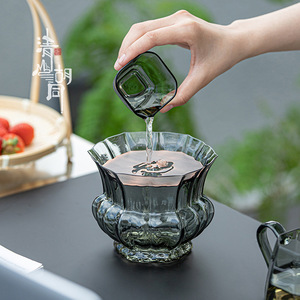 Cuenco de cristal Lotus para enjuague de té con tapa resistente al calor para juego de té Kung Fu - Product Image 1