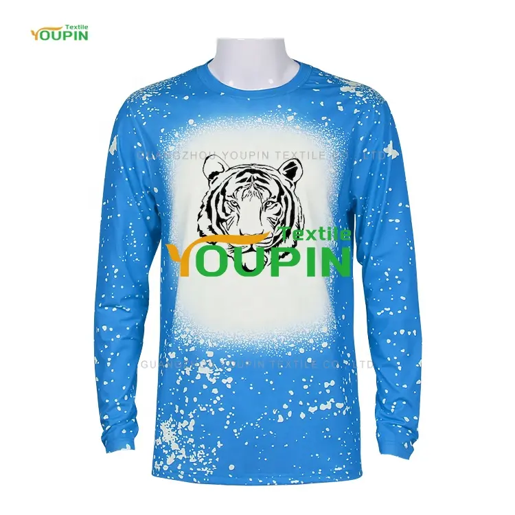 Personalized Custom LOGO Faux Bleach US Size Shirts Sublimation Blank Polyester Cotton Feel Bleach Unisex Long Sleeve t-shirt