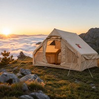 Tente de camping gonflable en tissu de coton, structure en A, quatre saisons, imperméable, installation rapide, autoportante, colonne à gaz, convient à 3-5 personnes