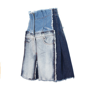 Nouveau short en jean droit pour femme, coupe ample et large, style rétro, avec empiècements de couleurs contrastées, tendance - Product Image 3