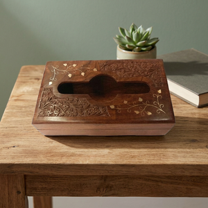 Caja de pañuelos de madera para mesa de comedor, con incrustaciones de hueso, hecha a mano, soporte para servilletas, forma personalizada, ecológica, B.S. INTERNATIONAL BS-0335 - Product Image 1
