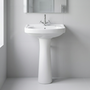 Ensemble de lavabo rectangulaire moderne en céramique avec piédestal complet pour salle de bain, sanitaires inclus - Product Image 1