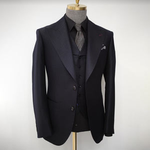 Veste de Costume <span class=keywords><strong>Homme</strong></span> Haut de Gamme <span class=keywords><strong>Bleu</strong></span> <span class=keywords><strong>Marine</strong></span> à Revers Pointus Rayée en Laine – Tissu en Laine Premium Coupe Slim <span class=keywords><strong>Blazer</strong></span> Formel d'Affaires - Product Image 1