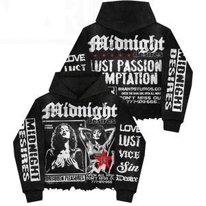 Sweat-shirt à capuche gothique Midnight Desires pour homme, imprimé, surdimensionné, en coton noir, fermeture éclair, streetwear, vêtements d'automne - Product Image 4