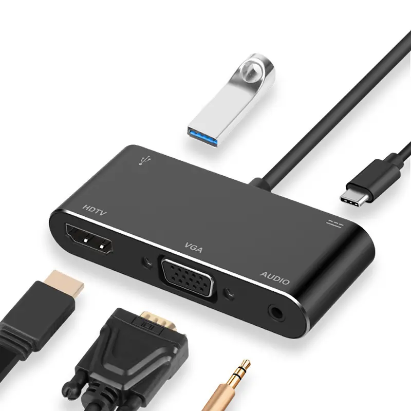 docking station type c hub usb c docking station tipe C cabo to hdmi 4K vga Audio 3.5mm AUX 3.5 mm adapter cable Kabel OTG in 1