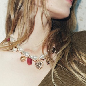 Kalung liontin mutiara tidak beraturan terbaru untuk wanita kalung rantai rumbai bola bunga hati logam Punk Retro - Product Image 2