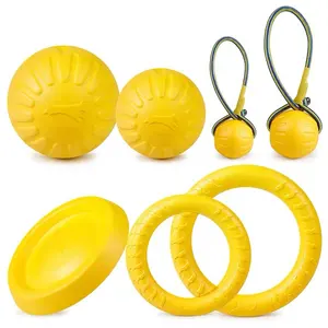 2024便宜的价格黄色耐咬EVA泡沫浮动飞盘环绳球训练宠物狗玩具