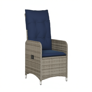 Silla Reclinable de Patio de Poliratán Gris con Cojines, Muebles de Exterior Contemporáneos, Base de Aluminio, Diseño Moderno - Product Image 1