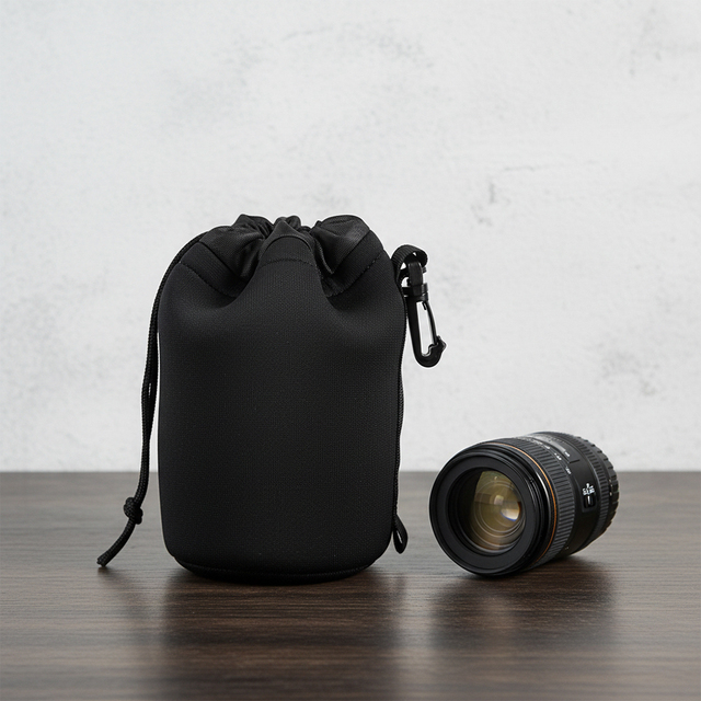 Custom Digital SLR Camera Lens Bag Neoprene Waterproof Drawstring Protection Lens Pouch