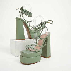 Design étoile personnalisé T-Strap boucle à lacets en cuir microfibre respirant imperméable gros talons hauts hauteur d'orteil fermé - Product Image 4