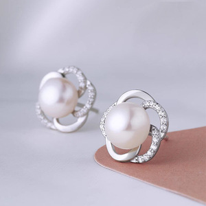 Pendientes de Perlas Akoya Carat Mace, Plata 925 con Baño de Rodio, Blancos, Redondos, AAA, Geométricos, Joyería para Mujer, para Boda - Product Image 3