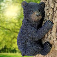 Sculpture d'ours noir en résine solaire personnalisée en usine Ornement de cour Décoration de jardin Statue extérieure légère
