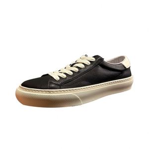 Baskets plateforme en cuir véritable noir à lacets, semelle intermédiaire en caoutchouc amorti, semelle extérieure en caoutchouc, chaussures de marche printemps été hiver - Product Image 5