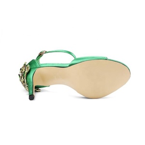 Produttore Custom Custom donna tacchi alti cinturino alla caviglia <span class=keywords><strong>sandali</strong></span> a spillo verde nero <span class=keywords><strong>raso</strong></span> Bling decorazione di cristallo genuino Le - Product Image 3