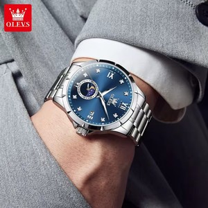 Olevs 2956 quarzo <span class=keywords><strong>uomo</strong></span> <span class=keywords><strong>24</strong></span> <span class=keywords><strong>ore</strong></span> luna fase luminosa notte calendario romano orologi al quarzo in acciaio inox orologi al quarzo per gli uomini - Product Image 3