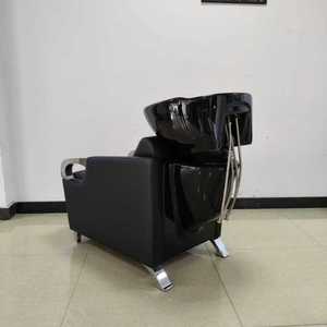 DM Black PU Leather Shampoo Chair Ceramic Basin Contemporary Salon Furniture Stationary <b>Footrest</b> Metal Frame Medium-Density - Product Image 3