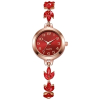 Jam Tangan Wanita Grosir Model Bunga Elegan Berbahan Baja Anti Karat Lapis Emas dengan Aksen Perhiasan, Gaya Bisnis Mewah Ringan