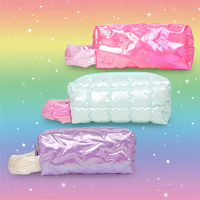 Sac de toilette matelassé de luxe en nylon brillant, imperméable, portable, pour femme, motif floral uni, idéal pour les voyages - Promotion