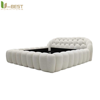 Lit double de luxe U-best pour chambre principale, cadre en bois massif, taille Queen, style princesse avec filet rouge pour la maison