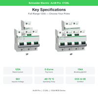 Disjoncteur miniature Schneider MCB Acti9 Pro C120 ProType H L 1P 2P 3P 4P 63A-125A Courbe C D - Original et Neuf 100%