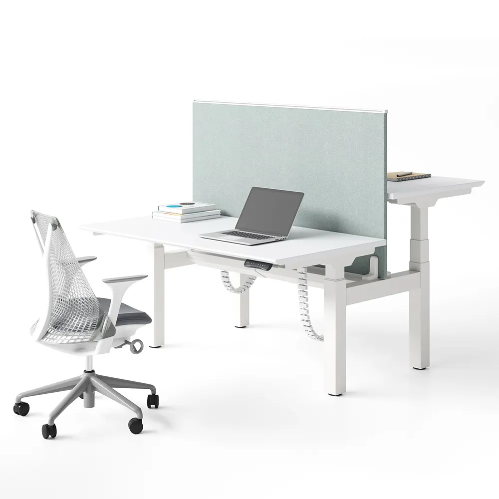 Ergonomische Multifunctionele Up Lift Gemotoriseerde Staande Tafel Wit Frame Verstelbaar Hoogte Bureau