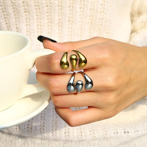 Bague en acier inoxydable durable avec texture de lave plaquée or 18 carats, bague ouverte réglable pour femmes, bijoux de luxe hypoallergéniques, cadeau - Product Image 6