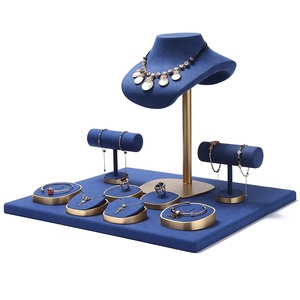 Juego de Exhibición de Joyería de Lujo Azul DIGU con Tablero de Fondo de Microfibra y Soporte de Barra en T de Metal, Bandejas Personalizables para Pulseras y Anillos - Product Image 5