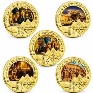 Médaille commémorative en fonte plaquée or du pharaon égyptien - Cadeau souvenir de la collection de l'Égypte ancienne - Product Image 1