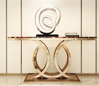 Table console moderne de luxe en marbre et acier inoxydable doré pour salon, couloir ou entrée de villa