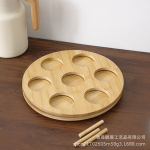 Wooden Double Layer <b>Rotating</b> <b>Spice</b> <b>Rack</b> For Kitchen Condiment Storage Bamboo Round Standing Type - Product Image 4