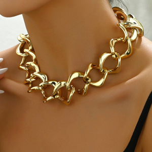 Stylish American Hip Hop Women's Clavicle Chain 18K Gold Plated Exaggerated Long <b>Necklace</b> Party Jewelry Zinc Alloy U Shaped - Product Image 1