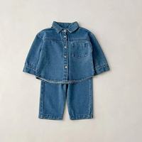 Fashion Kids Wear Casual Denim Ensemble deux pièces Veste et pantalon courts en coton 100% avec motif solide Vêtements de mode pour enfants