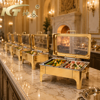 Réchaud de Buffet Royal 9 L en Acier Inoxydable Doré, Ensemble de Luxe Moderne pour Traiteur, Chauffe-Plat Doré pour Buffet
