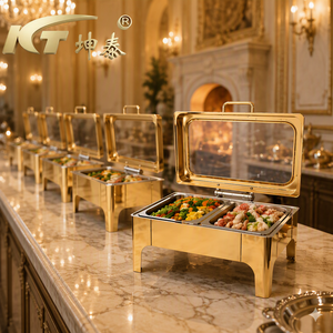 Scaldavivande Dorato in Acciaio Inossidabile da 9L, Set Catering Moderno di Lusso, Scaldavivande Dorato per Buffet - Product Image 1