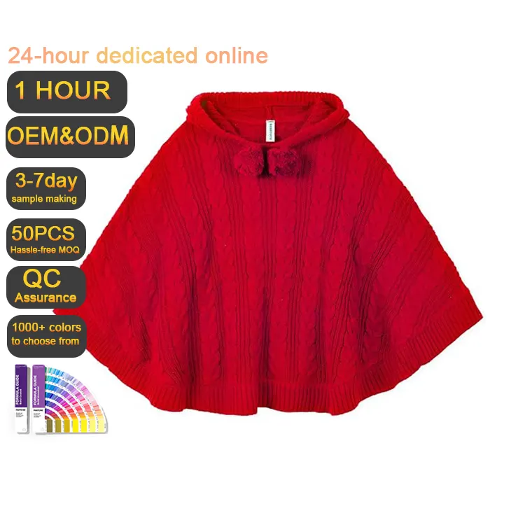 Capa para niñas con capucha Cable Knit Poncho suéteres niños chal suéter niño vacaciones pulóver para niños de 3 a 12 años