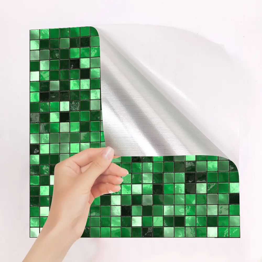 Lvfan JS002 pegatina de azulejo verde metálico 3D autoadhesivo DIY pared suelo cocina grasa