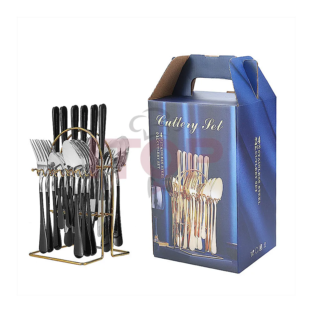 Ensemble de Couverts Edelstahl Besteck Besteck Set Großhandel Metall Besteck Geschenk box 24 Stück Edelstahl Besteck Set