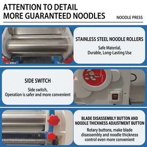 Machine automatique à étaler la pâte de table en acier inoxydable avec rouleaux et boutons rouges pour la production de nouilles et l'utilisation en boulangerie - Product Image 6