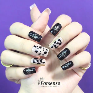 Design personnalisé unique léopard presse sur <span class=keywords><strong>ongle</strong></span> pour femmes longueur moyenne carré <span class=keywords><strong>anime</strong></span> <span class=keywords><strong>faux</strong></span> <span class=keywords><strong>ongle</strong></span> or paillettes noir nude colle ongles conseils - Product Image 2