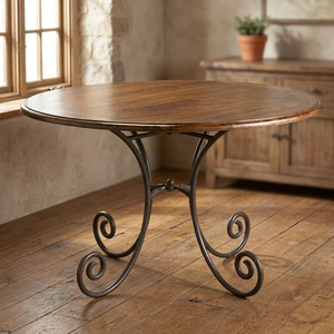 Table à manger réglable antique en fer forgé et bois de manguier massif, design industriel vintage français, mobilier de salle à manger pour hôtels - Product Image 2