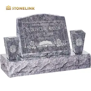 OEM ODM desain kustom harga grosir batu granit batu nisan dengan vas batu kepala untuk graves