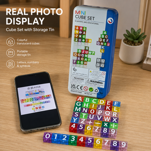 Juego de 40 Cubos de Números y Letras del Alfabeto para Niños, Bloques de Construcción Educativos Translúcidos y Coloridos con Letras, Números y Símbolos Matemáticos - Product Image 3