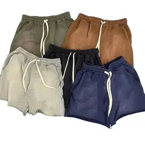 Custom Colors Vintage Wash Sweat Short Pants Men's Blank Cotton Fleece Streetwear Jogging Distressed Acid-washed Sports Shorts