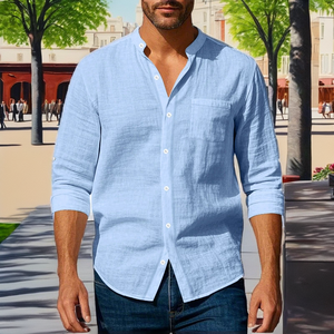 Chemise Homme Personnalisée Jaune Slim en Coton et Fibre de Bambou Haut de Gamme Respirante avec Col Boutonné et Imprimé Caoutchouc en Relief à Manches Longues - Product Image 2