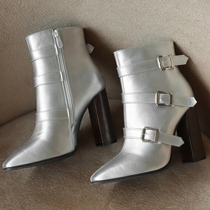 Large Size 50 Women's Side Zipper Ankle Ladies Animal Print High Chunky Heels Shoes Wide Fit Buckles Short Booties - Product Image 3