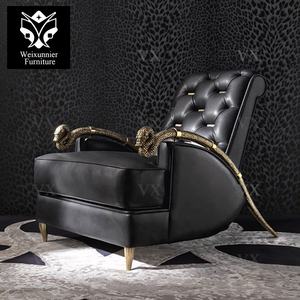 क्लासिक डिजाइनर लक्जरी लाउंज ने सोने के सांप आकार आर्मरेस्ट के साथ आधुनिक अवकाश आलसी आदमी सोफे की अध्यक्षता की - Product Image 5